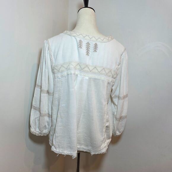 Free People The Wild Life Embroidered Top Medium Ivory Boho Chic Neutral - Picture 6 of 9